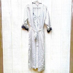 Vintage Oscar de La renta white satin tie polka dot robe set M